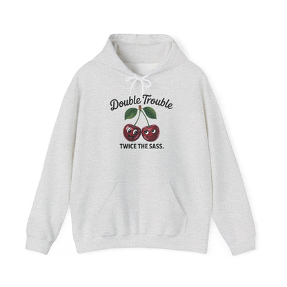 Double Trouble Cherry Hoodie, Cute Funny Womens Hooded Sweatshirt, Twice The Sass Fruit Graphic Pullover, Sassy Cherry Hooded Top