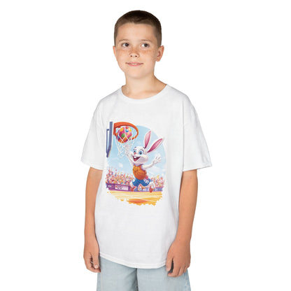 Easter Basketball Bunny Kids T-Shirt - Funny Bunny Dunking Egg Ball, Cute Spring Sports Tee for Kids, Fun Holiday Gift Idea