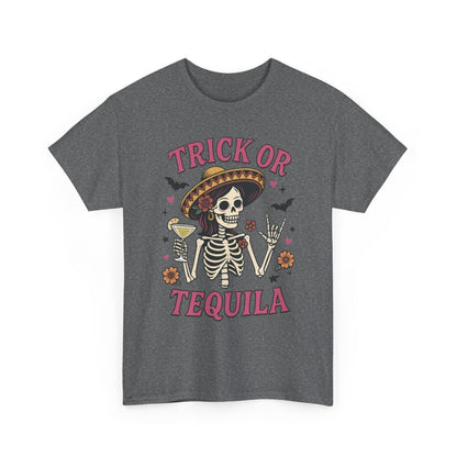 Trick or Tequila Women's T-Shirt, Funny Halloween Skeleton Drinking Shirt, Party Graphic Tee