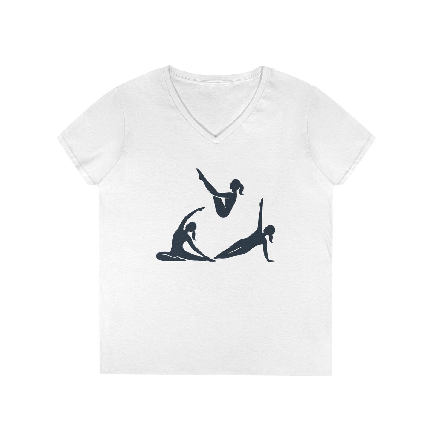 Ladies' V-Neck T-Shirt, Womens Pilates Graphic T-Shirt, Yoga Fitness Tee, Workout Top with Silhouette Print