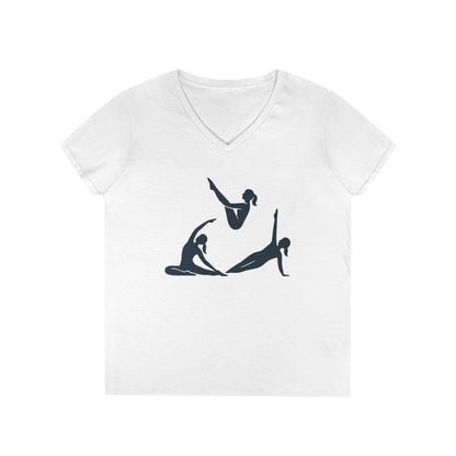 Ladies' V-Neck T-Shirt, Womens Pilates Graphic T-Shirt, Yoga Fitness Tee, Workout Top with Silhouette Print