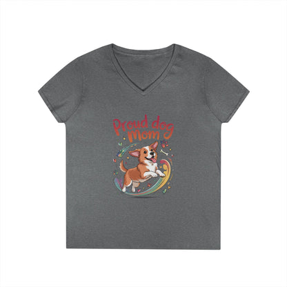 Proud Dog Mom V-Neck T-Shirt, Perfect Gift for Dog Lovers, Casual Wear for Dog Moms, Dog Appreciation Day, Dog Mom Gift