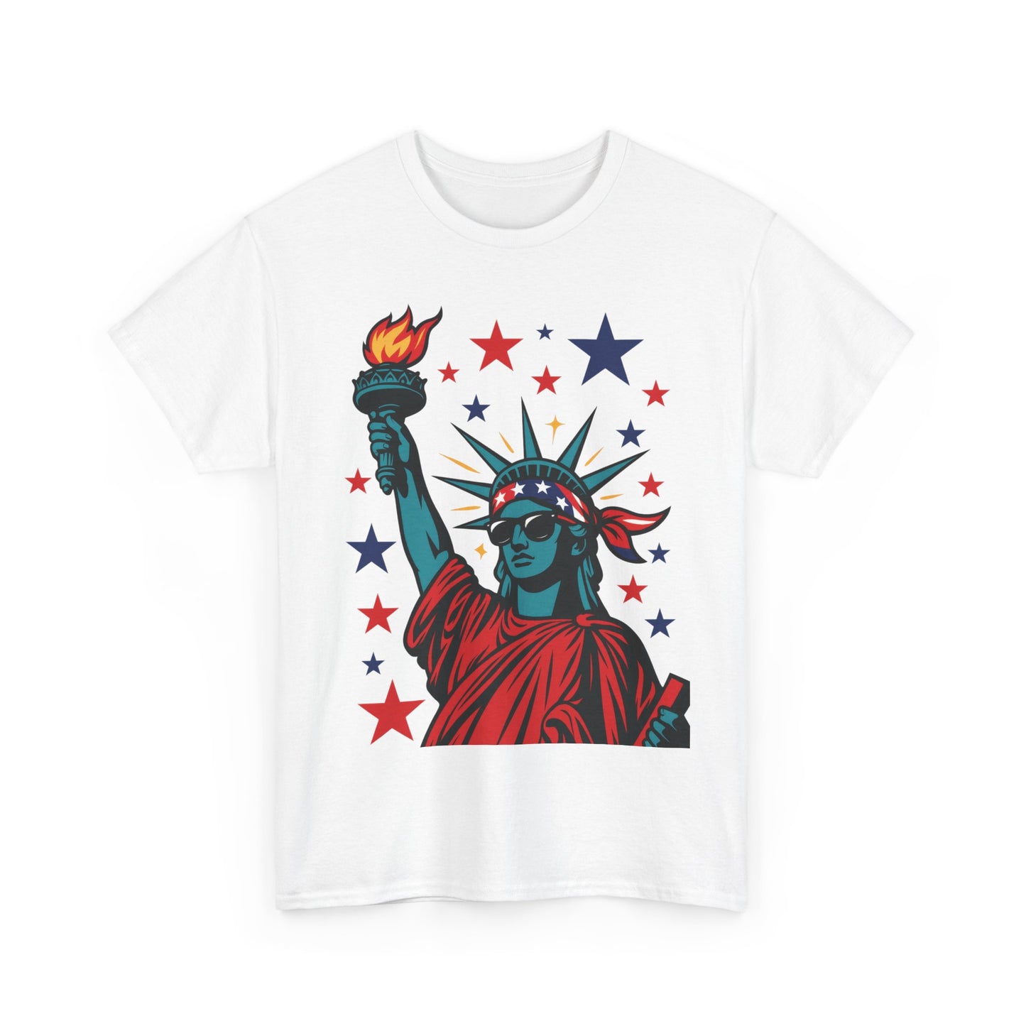 Lady Liberty Pop Art T-Shirt, Patriotic 4th of July Women’s Tee, Retro USA Bandana Statue Shirt