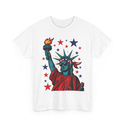 Lady Liberty Pop Art T-Shirt, Patriotic 4th of July Women’s Tee, Retro USA Bandana Statue Shirt