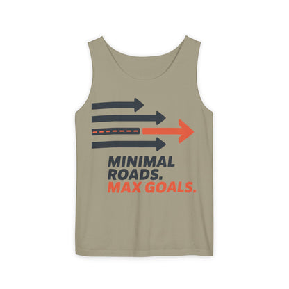 Mens Garment-Dyed Tank Top, Minimal Roads Max Goals Motivational Mens Tank Top
