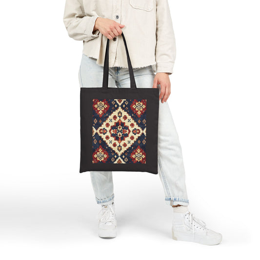 Boho Cotton Canvas Tote Bag, Shopping Bag for Everyday Use, Beach, Grocery, Gifts, Sustainable Style, Traditional Turkish Carpet Pattern