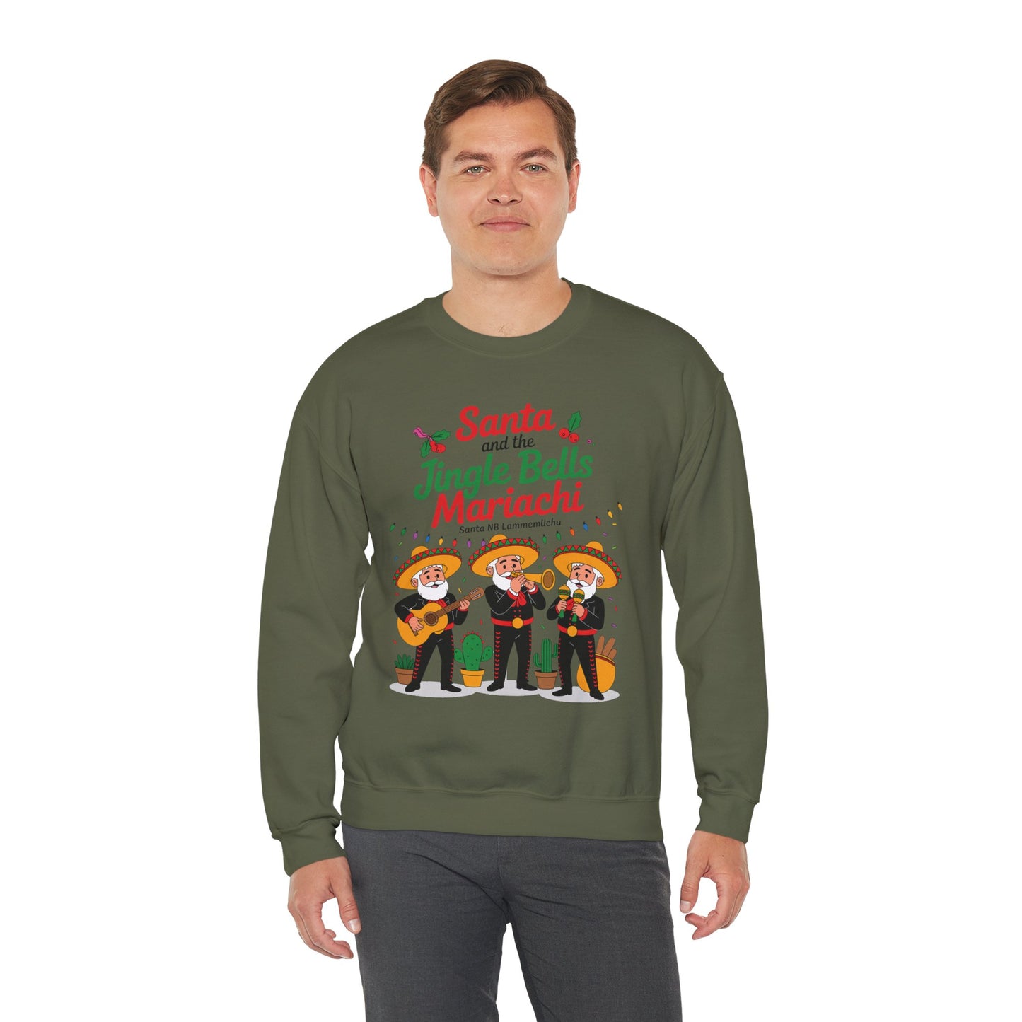 Santa and the Jingle Bells Mariachi Sweatshirt, Funny Mexican Christmas Jumper, Latin Holiday Fiesta Pullover