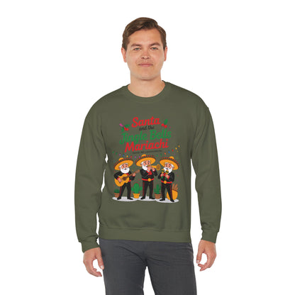Santa and the Jingle Bells Mariachi Sweatshirt, Funny Mexican Christmas Jumper, Latin Holiday Fiesta Pullover