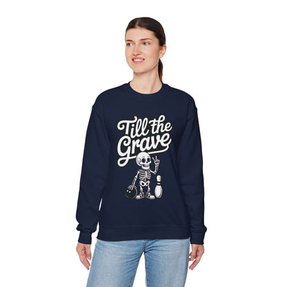 Funny Skeleton Bowling Sweatshirt, Womens Crewneck, Halloween Gift, Casual Wear, Till the Grave Sweatshirt, Bowling Lover Apparel