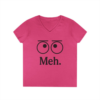 Funny Ladies' V-Neck T-Shirt - "Meh." Graphic, Casual Humor Tee, Gift for Her, Everyday Wear, Cute Top