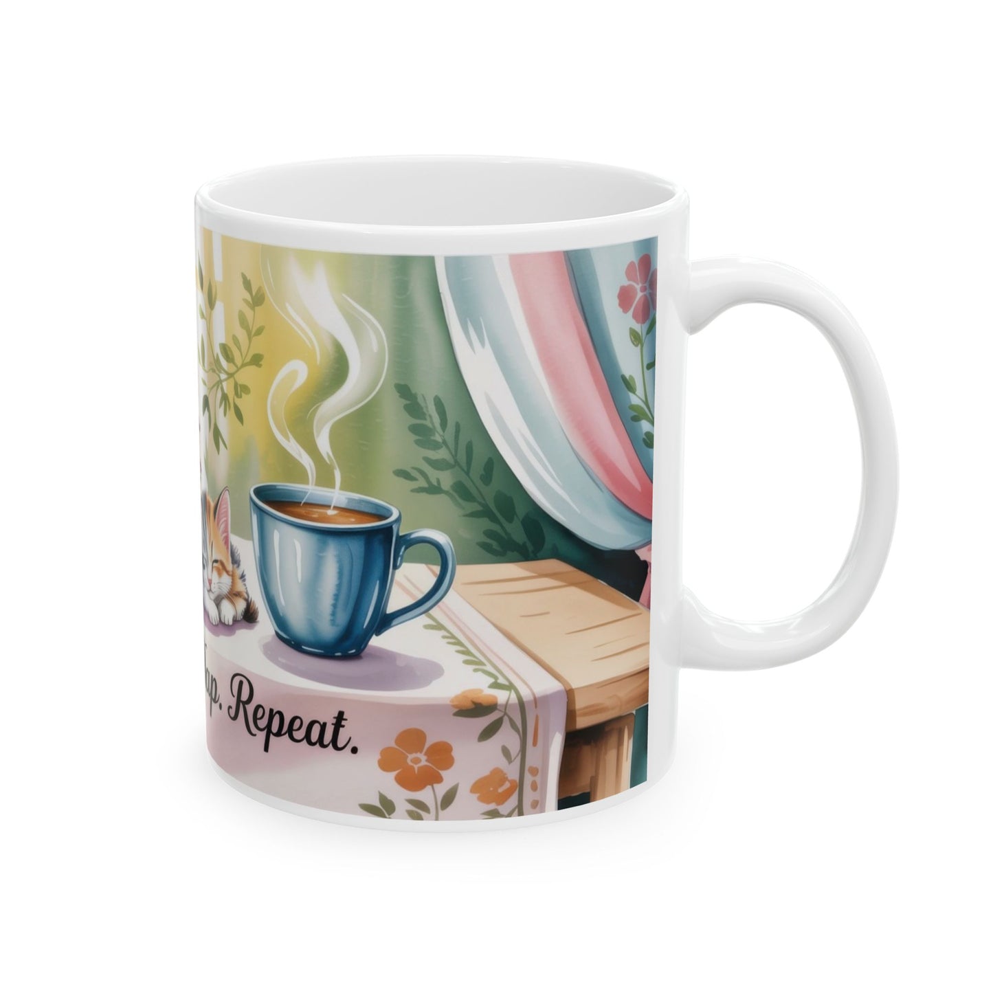 Cozy Cat Lover Mug, Ceramic Coffee Cup for Readers, Gift for Cat Lovers, Relaxing Tea Mug, Perfect for Home & Office, Book Lover Coffee Cup