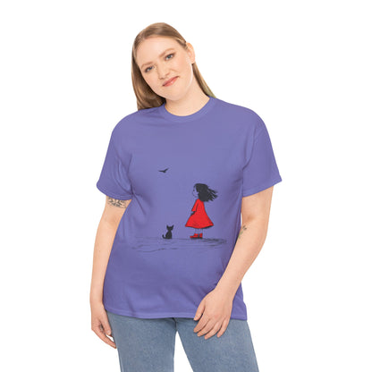 Cat Lover Tee, Cute Graphic T-Shirt, Cat & Girl Design, Gift for Cat Owners, Casual Stylish Unisex Cotton Shirt, Women's Cotton T-Shirt