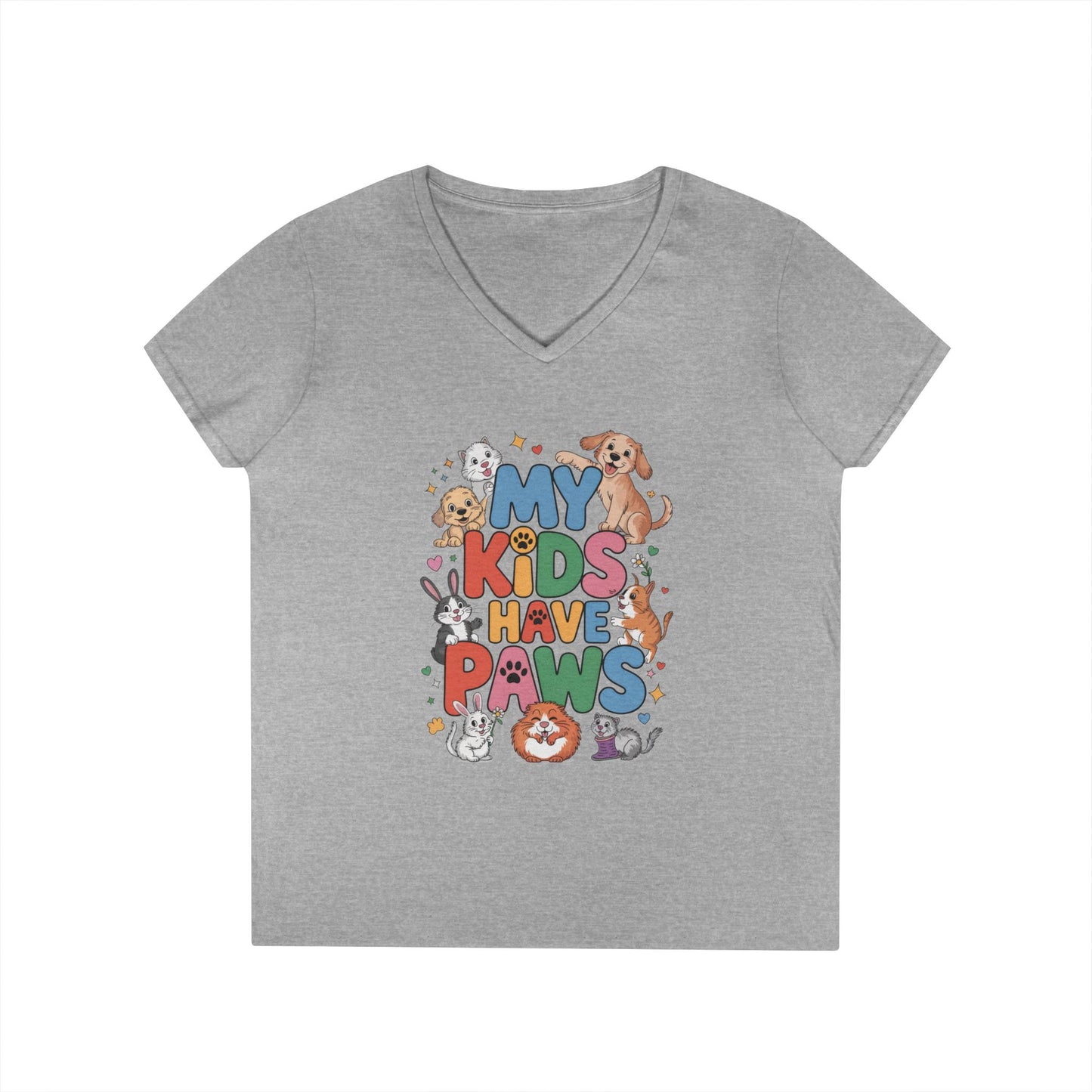 My Kids Have Paws V-Neck T-Shirt, Pet Lover Gift, Cute Animal Shirt, Cute Pet Mom Tee, Animal Parent T-Shirt,  Dog Cat Bunny Lover Gift