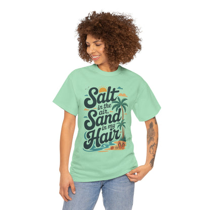Salt in the Air Sand in My Hair Shirt, Beach Summer Vibes Graphic T-Shirt, Tropical Ocean Palm Design, Ocean-Themed Shirt, Gift Beach Lovers