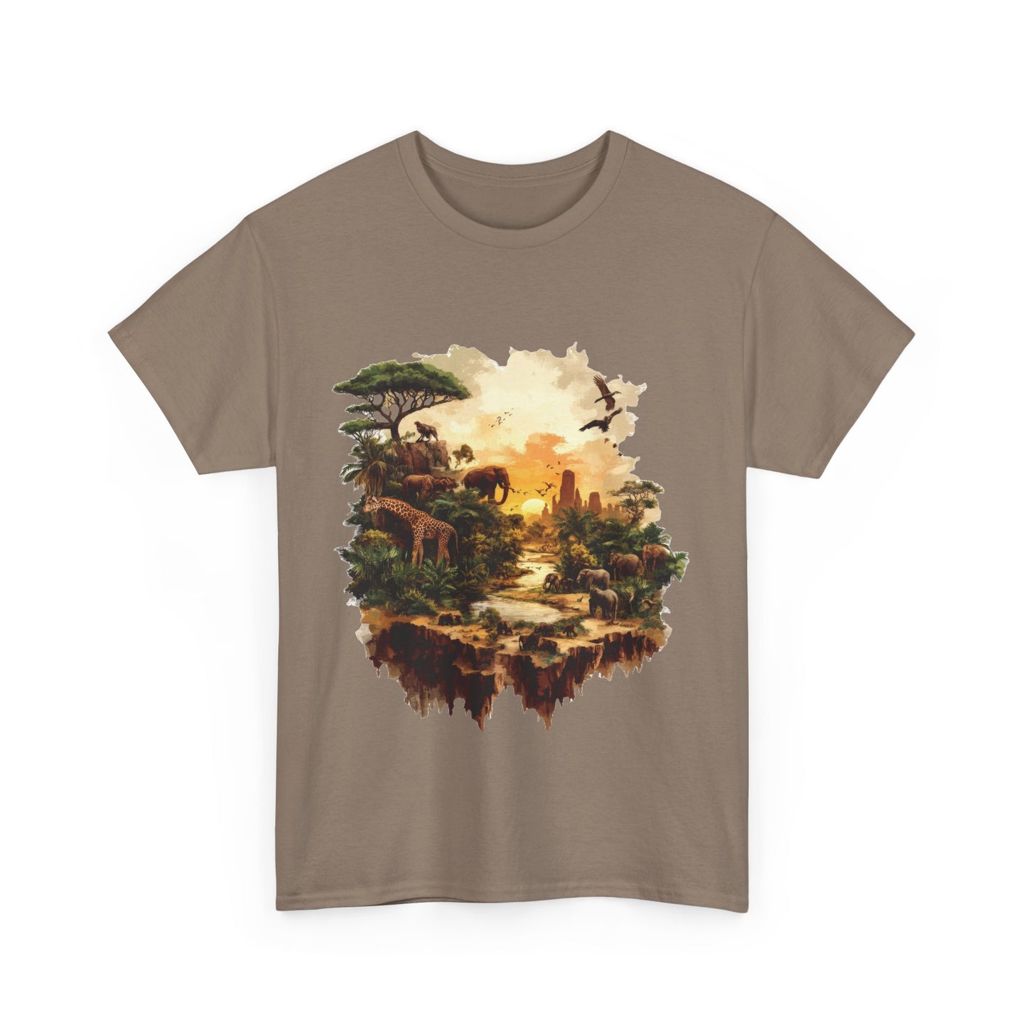 Safari Sunset Animal Print T-Shirt, Jungle Wildlife Graphic Tee , African Nature Unisex Heavy Cotton Shirt, Gift for Nature Lovers