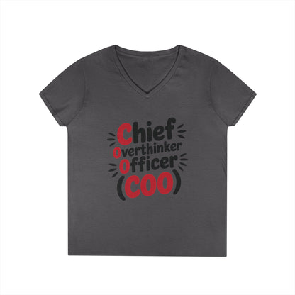 Ladies' V-Neck T-Shirt, Women's COO T-Shirt, Chief Overthinker Officer Funny Graphic Tee, Sarcastic Work Shirt