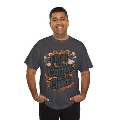 Funny Mens Coffee T-Shirt, I Run on Coffee and Chaos, Caffeinated Chaos Tee for Him, Perfect for Coffee Lovers, , Humor Tee