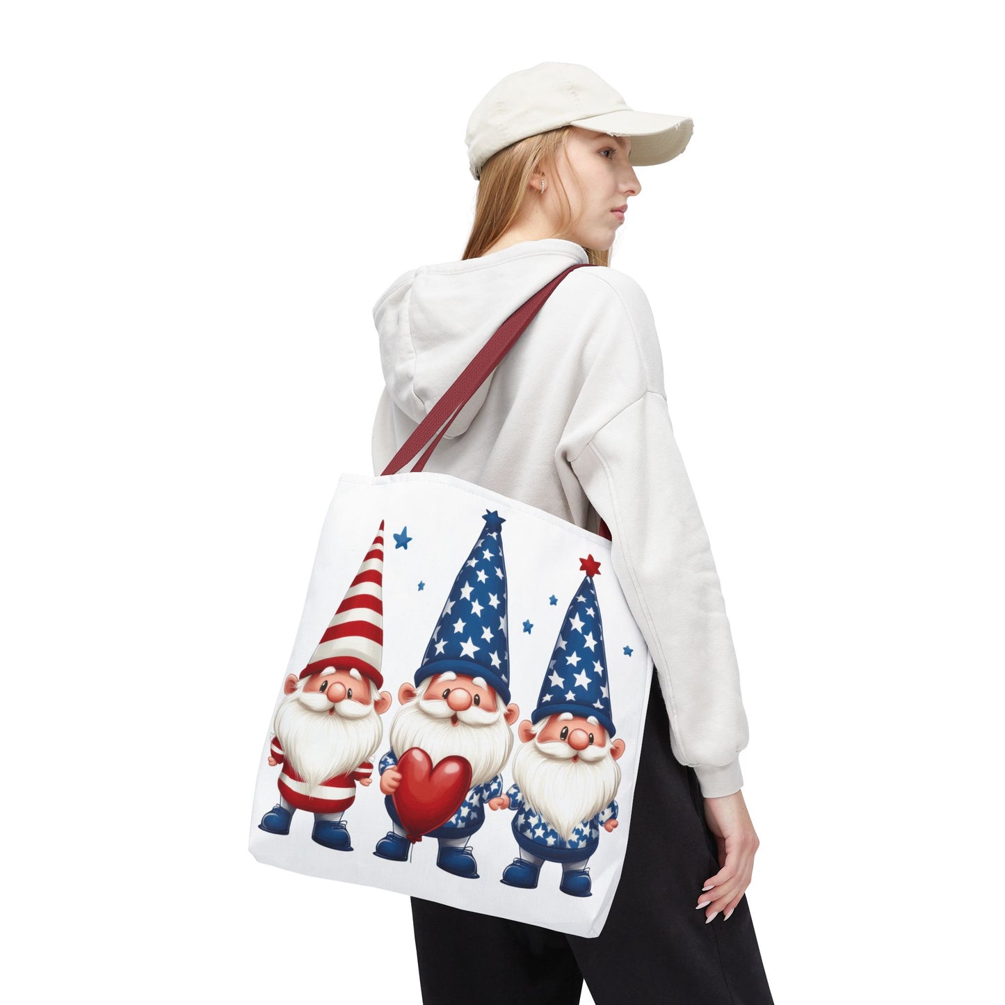 Patriotic Gnome Tote Bag, Stars and Stripes Reusable Grocery Bag, Cute Gnome Summer Bag, Holiday Gift Tote, Eco-Friendly Shopping Bag