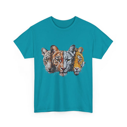 Wildlife Fusion Unisex Heavy Cotton Tee - Nature Lover's Apparel, Tiger Graphic Shirt, Animal Enthusiast Gift, Eco-Friendly Fashion