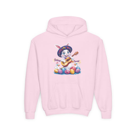 Mexican Easter Bunny Kids Hoodie - Cute Spring Sweatshirt with Guitar, Fun Holiday Outfit, Colorful Fiesta de Pascua Gift for Kids