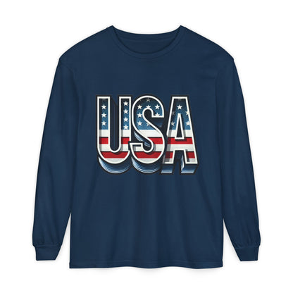 Patriotic Long Sleeve  Unisex  T-Shirt, USA Design, Unisex Tee for Independence Day, Memorial Day, Family Celebrations, Casual Wear