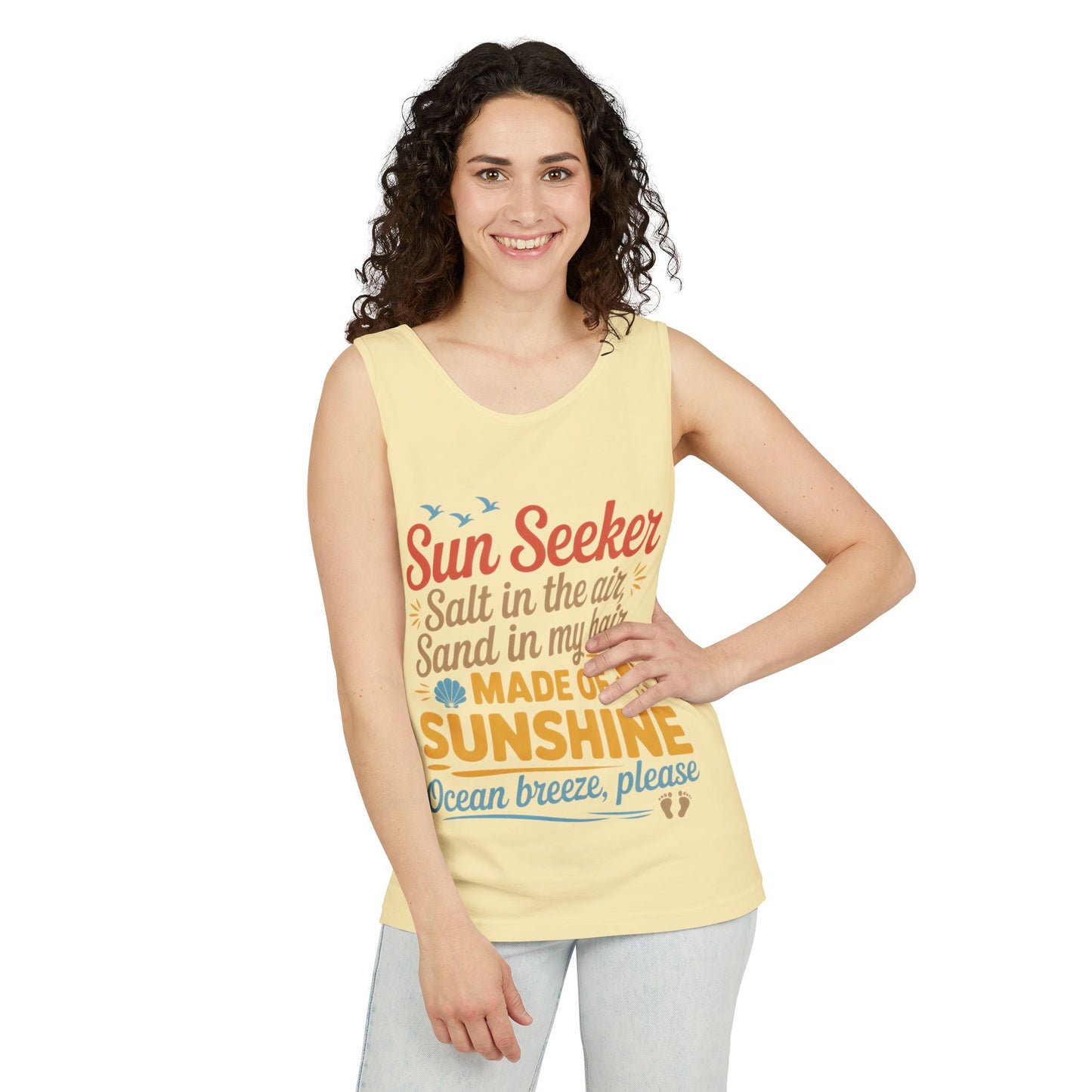 Sun Seeker Summer Quote Tank Top, Made of Sunshine Beach Vibes Tee, Ocean Breeze Please Tank Top for Women, Salt in the Air Sand Top