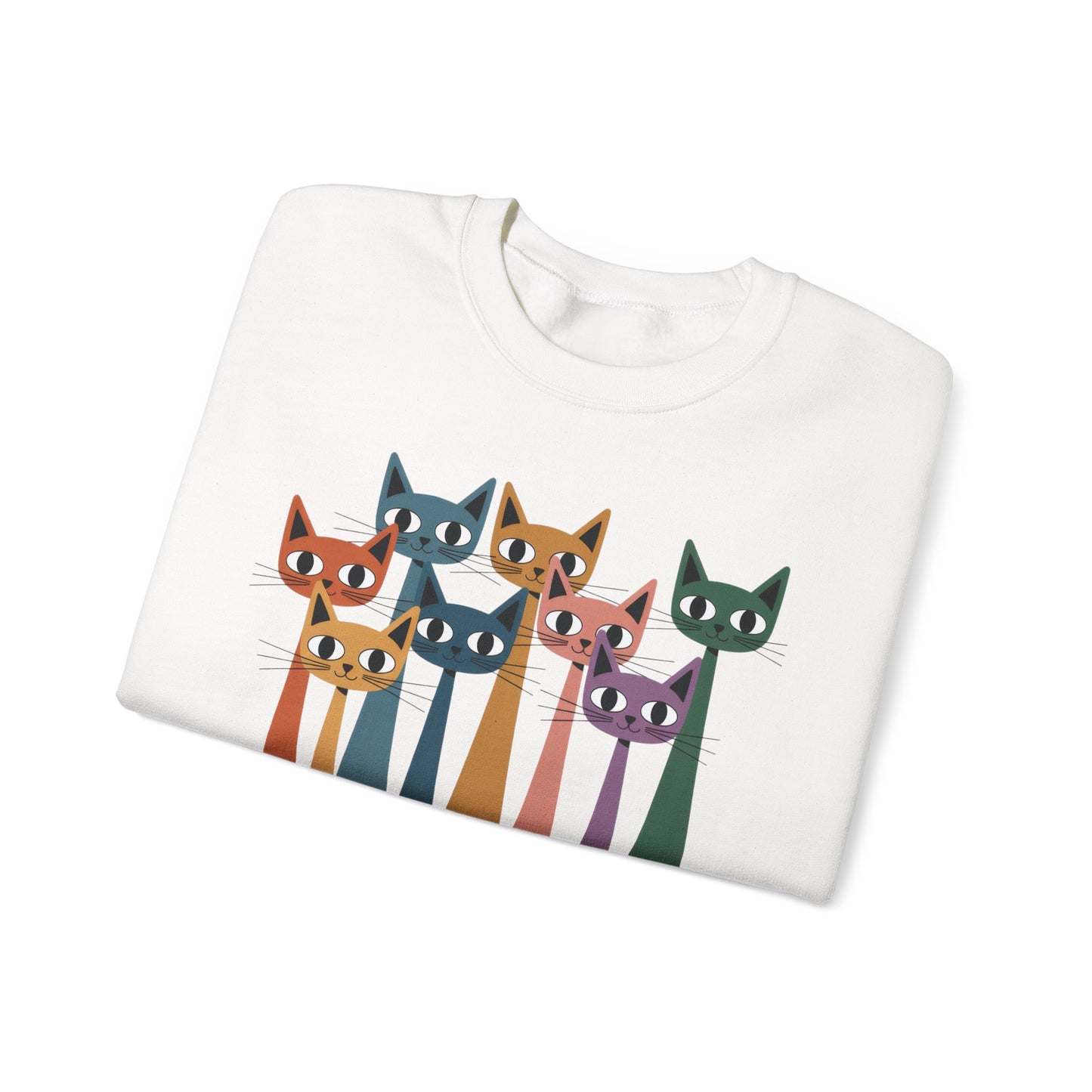 Colorful Cat Sweatshirt, Cozy Crewneck, Cat Lover Gift, Unisex Sweatshirt, Cute Animal Apparel, Fun Gift for Cat Owners