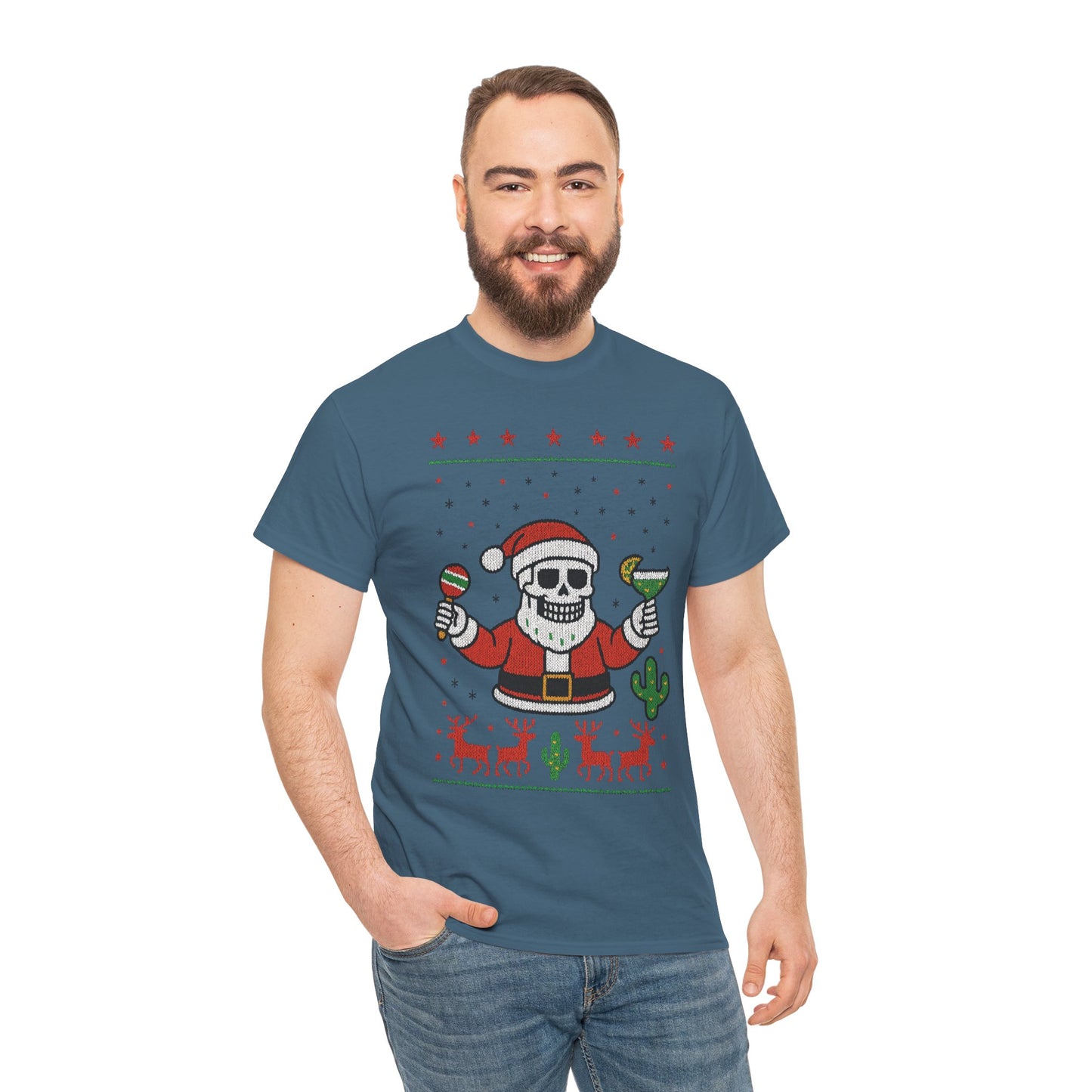 Skeleton Santa Funny Christmas T-Shirt for Men, Margarita - Maracas Holiday Tee