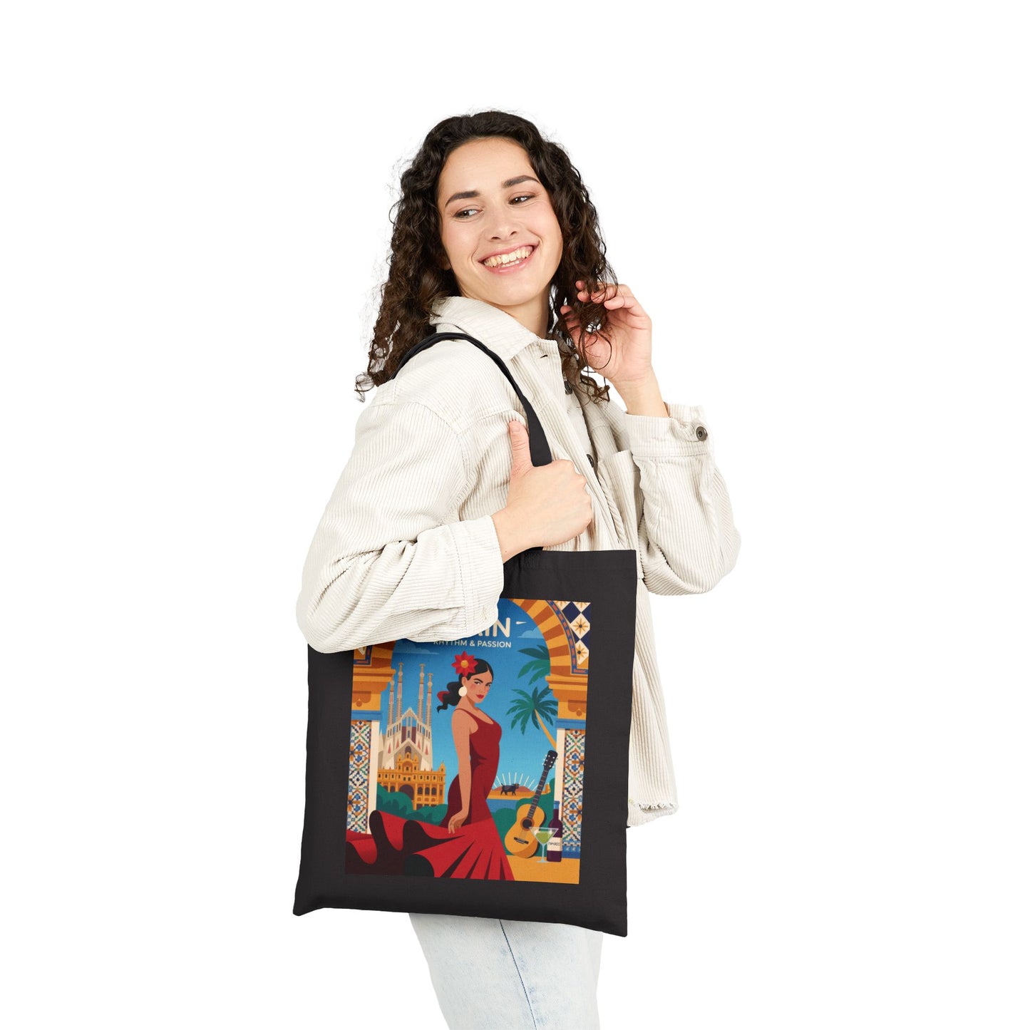 Spanish Rhythm Canvas Tote Bag, Eco-Friendly Shopper, Travel Essentials, Gift for Travelers, Sustainable Fashion