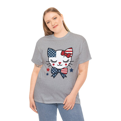 Patriotic Cat Women's Tee, Cute Cat Shirt, Women's T-Shirt, July 4th Outfit, Independence Day Gift, Animal Lover Apparel