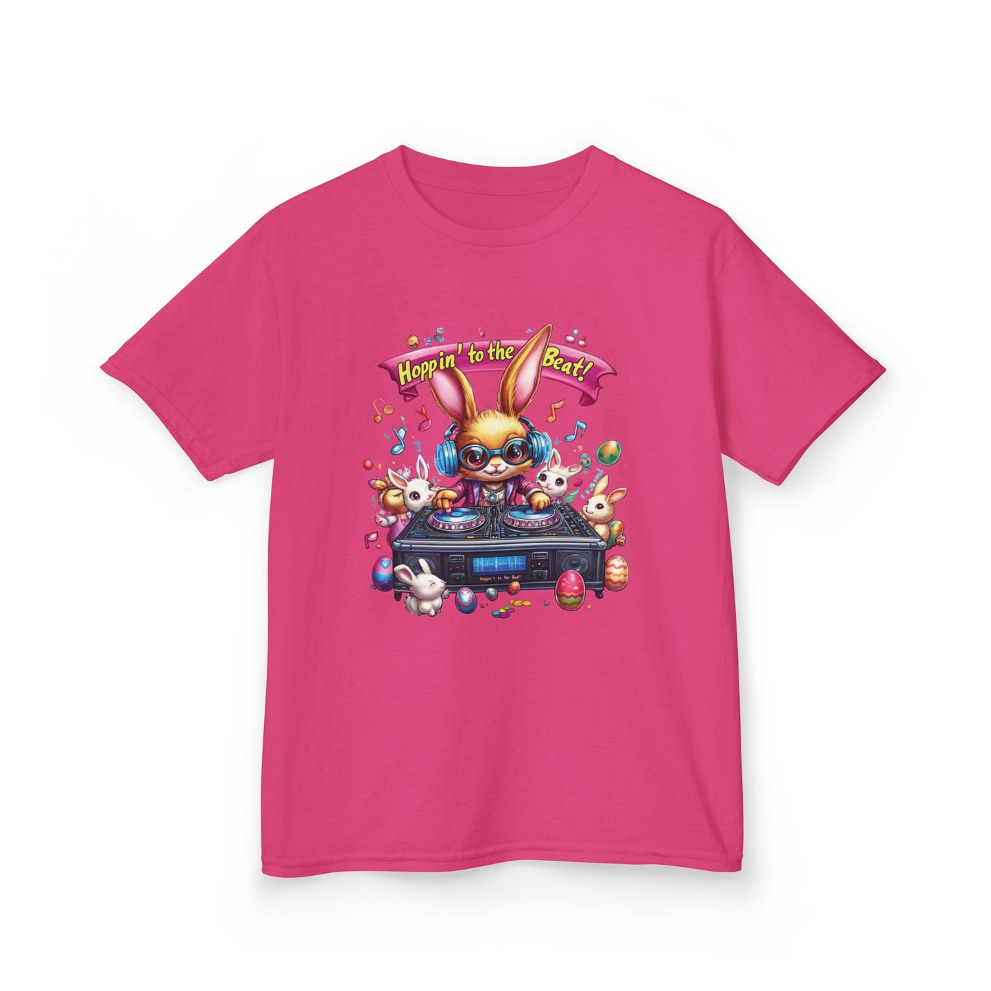 Kids Easter DJ Bunny T-Shirt Fun - Music Themed Spring Tee, Hoppin to the Beat Design, Colorful Holiday Shirt for Boys and Girls