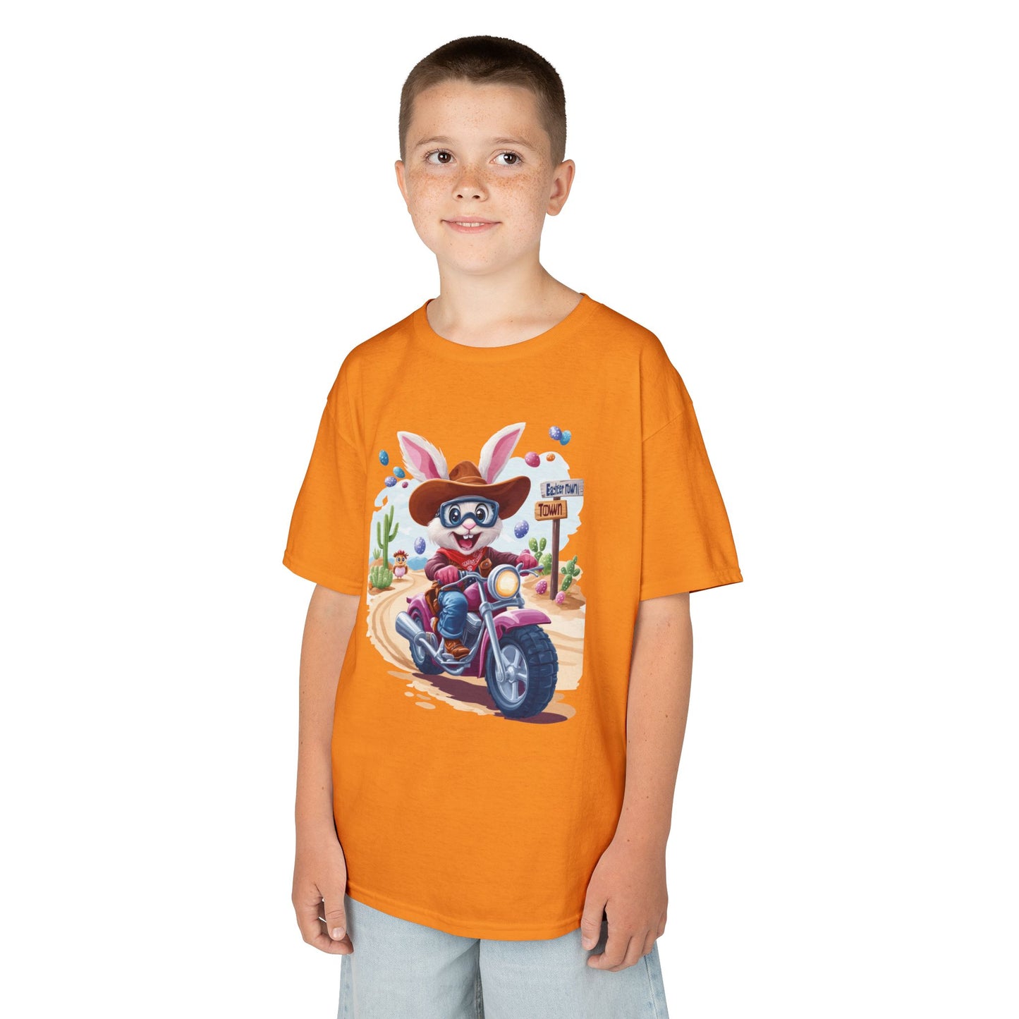 Biker Bunny Kids Tee - Fun Easter Shirt for Boys & Girls, Cute Spring Outfit with Motorcycle Rabbit Heavy Cotton Toddler T-Shirt Bunny Rider
