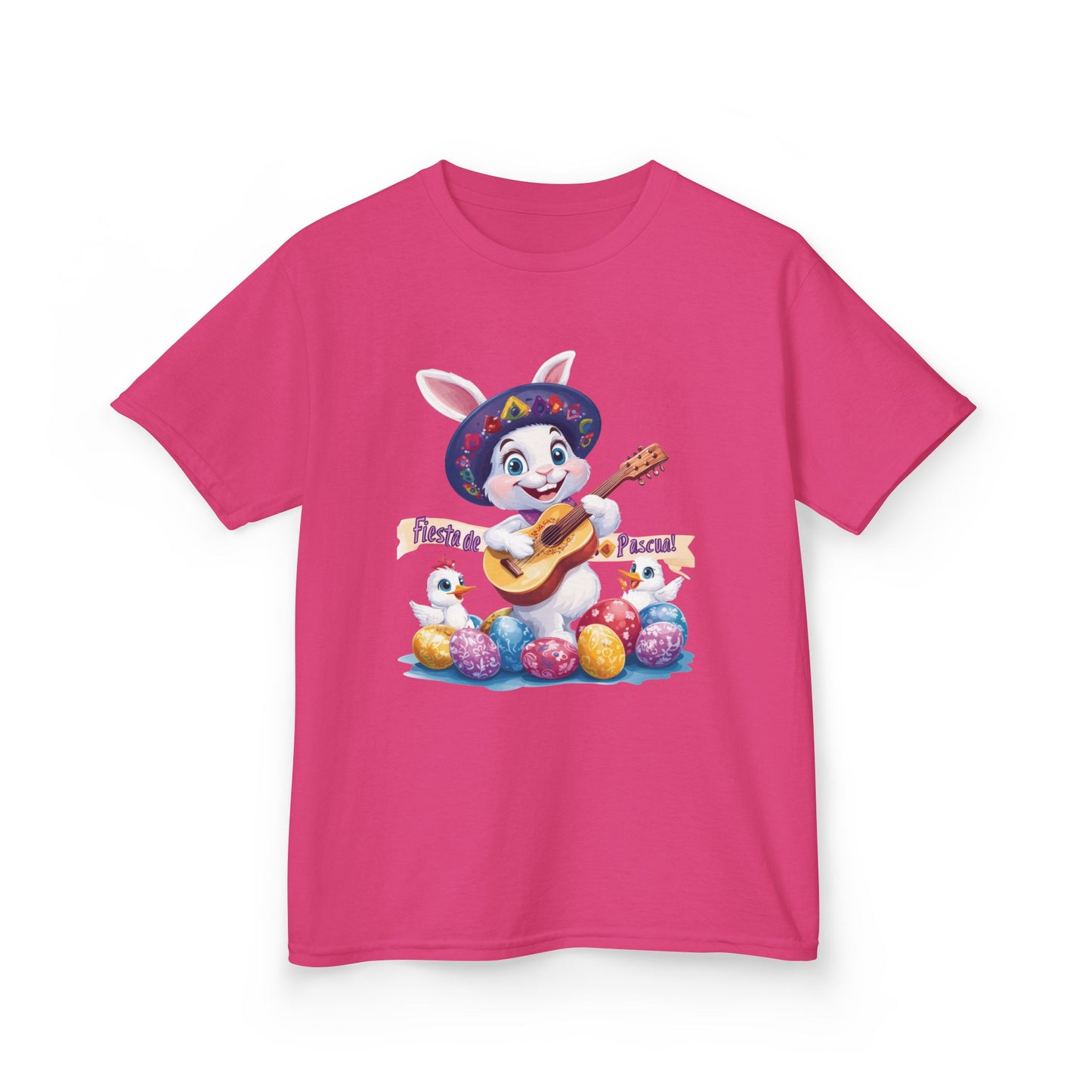 Mexican Easter Bunny Kids T-Shirt - Fiesta de Pascua Shirt with Guitar, Fun Spring Festival Tee, Colorful Holiday Gift for Children