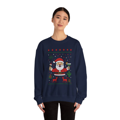Funny Santa Women's Christmas Sweatshirt, Holiday Party Pullover