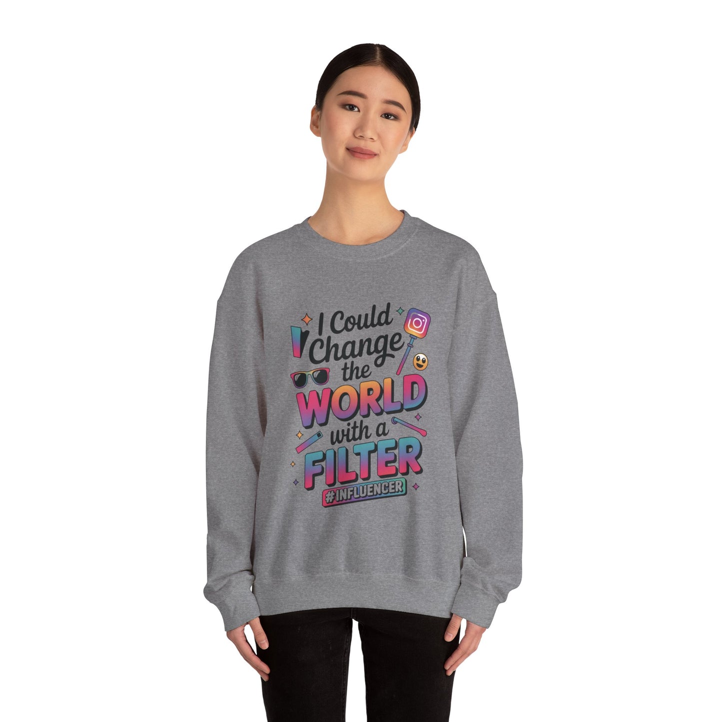 Womens Heavy Blend™ Crewneck Sweatshirt, Womens Influencer Sweatshirt, Funny Social Media Pullover, Cute Trendy Graphic Top
