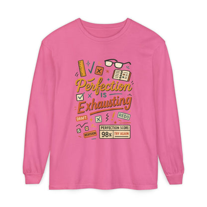 Stress Relief Long Sleeve Tee, Perfect for Perfectionists, Humorous Gift, Back-to-School, Gift for Graduates, Motivational Apparel
