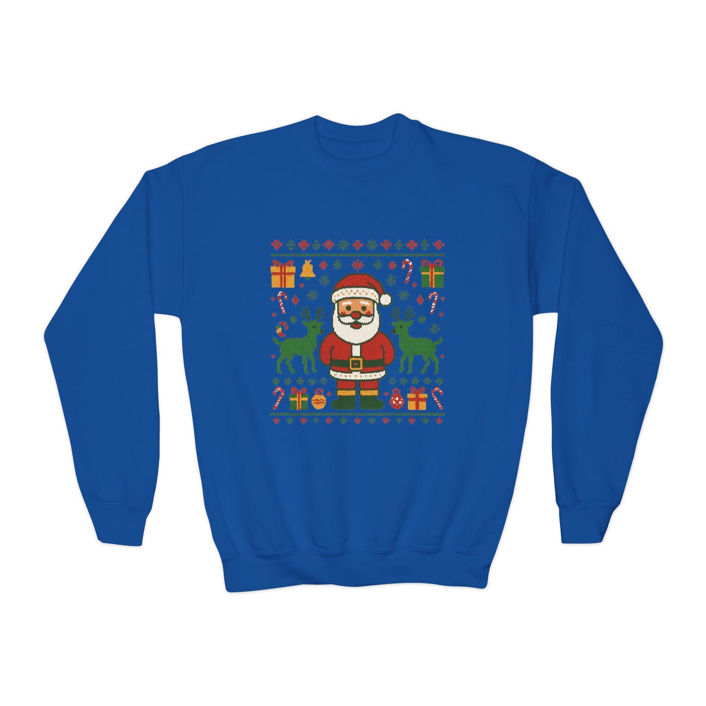 Kids Santa Christmas Shirt, Cute Knit Pattern Holiday  Sweatshirt, Youth Crewneck Sweatshirt