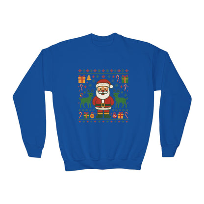 Kids Santa Christmas Shirt, Cute Knit Pattern Holiday  Sweatshirt, Youth Crewneck Sweatshirt