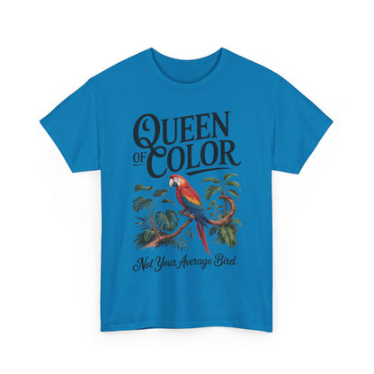 Colorful Queen Womens Tee, Fun Graphic T-Shirt, Casual Wear, Gift for Bird Lovers, Trendy Summer Apparel