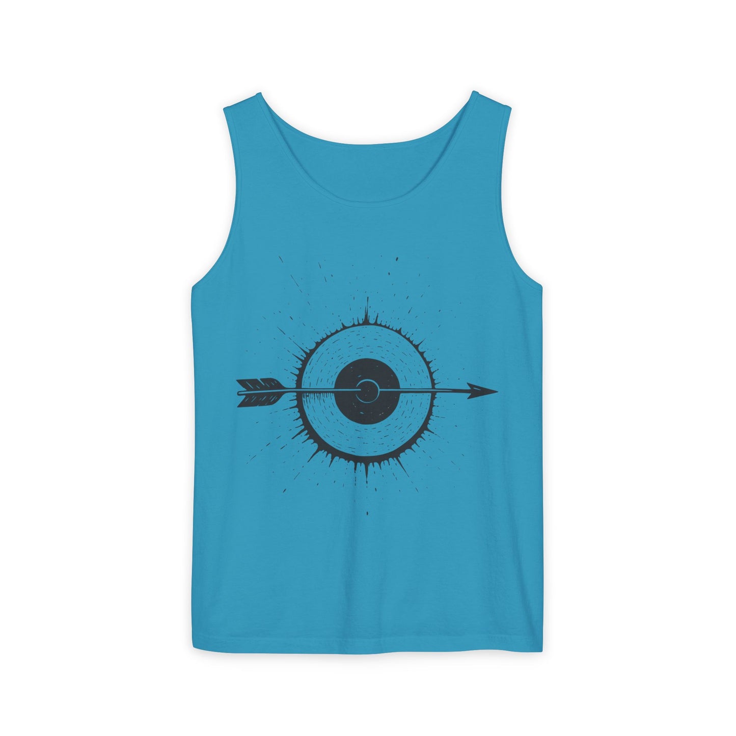 Mens Garment-Dyed Tank Top with Target Arrow Design, Casual Wear, Summer Essentials, Gym Wear, Gifts for Archery Lovers