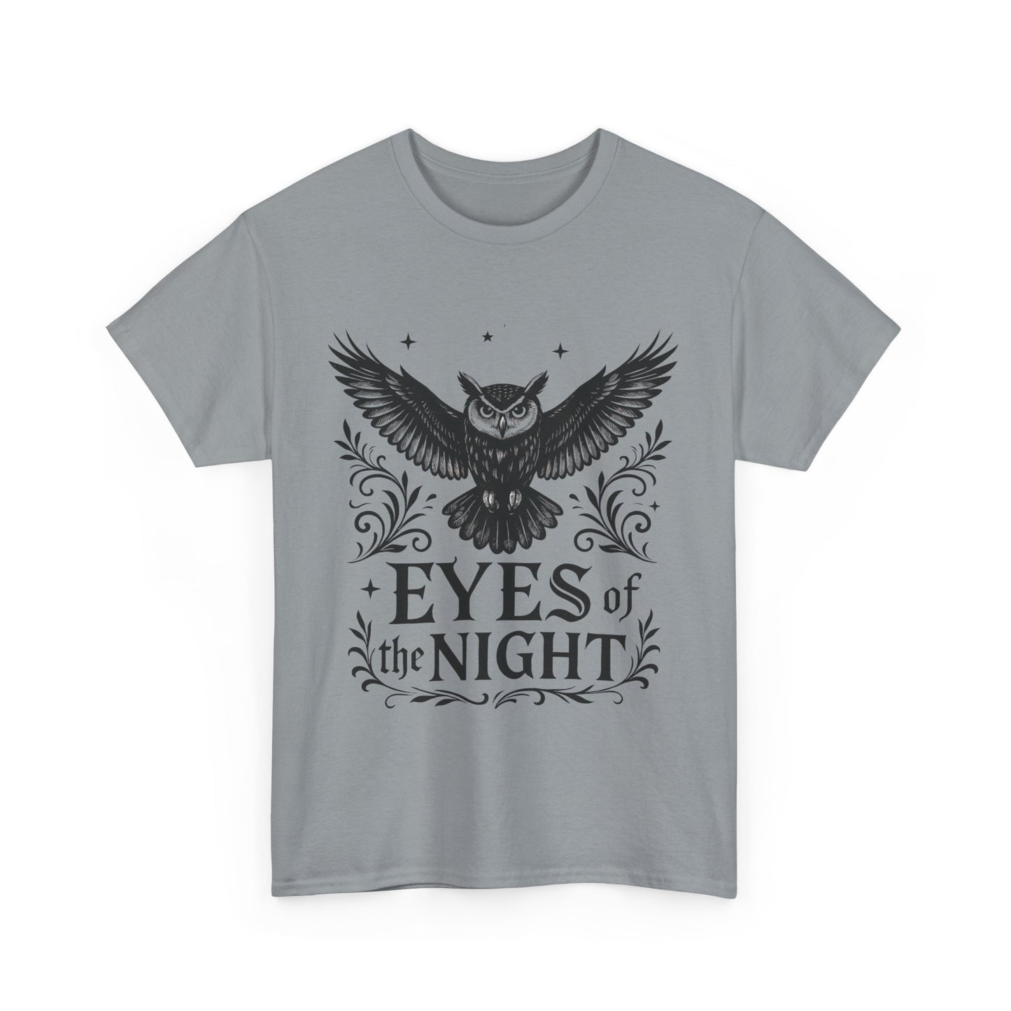 Cool Owl Graphic Unisex Heavy Cotton Tee, Flying Owl Art T-Shirt, Animal Print Tee, Gothic Bird Graphic Tee, Mens Gothic Style Shirt