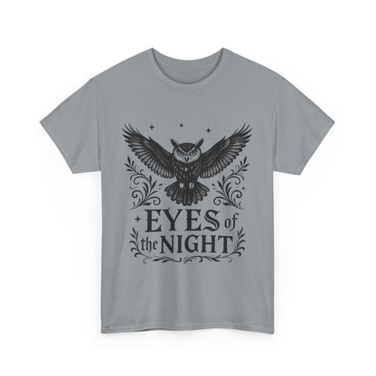 Cool Owl Graphic Unisex Heavy Cotton Tee, Flying Owl Art T-Shirt, Animal Print Tee, Gothic Bird Graphic Tee, Mens Gothic Style Shirt