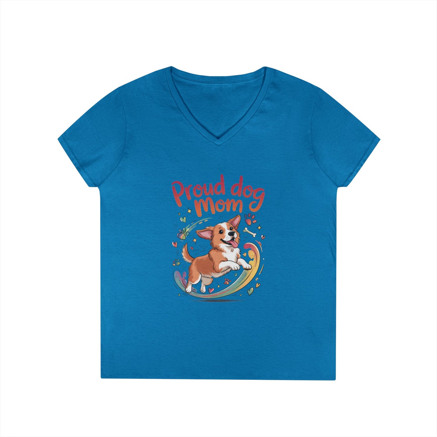 Proud Dog Mom V-Neck T-Shirt, Perfect Gift for Dog Lovers, Casual Wear for Dog Moms, Dog Appreciation Day, Dog Mom Gift