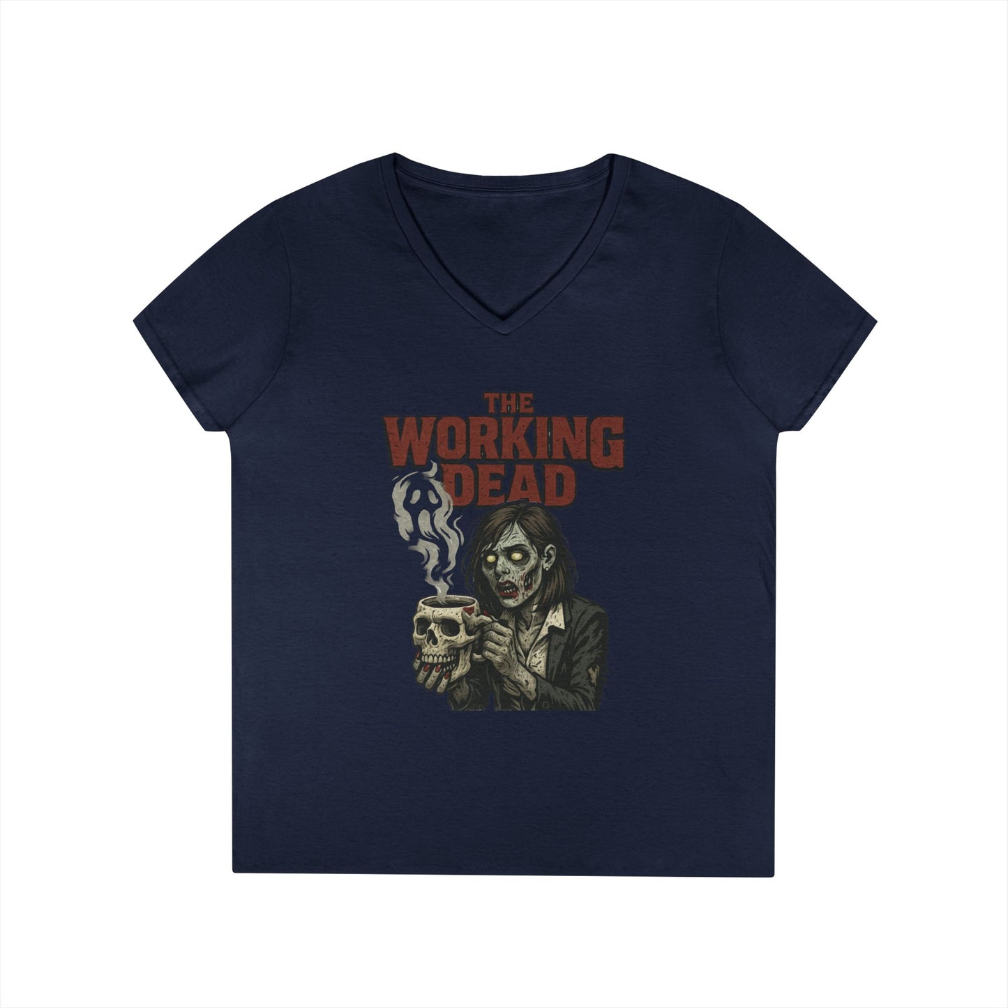 Ladies' V-Neck T-Shirt, The Working Dead Women's Zombie Funny Office T-Shirt, Meeting Humor Tee, Halloween Work Tee