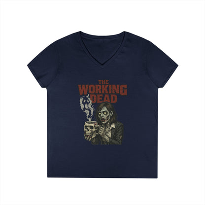 Ladies' V-Neck T-Shirt, The Working Dead Women's Zombie Funny Office T-Shirt, Meeting Humor Tee, Halloween Work Tee