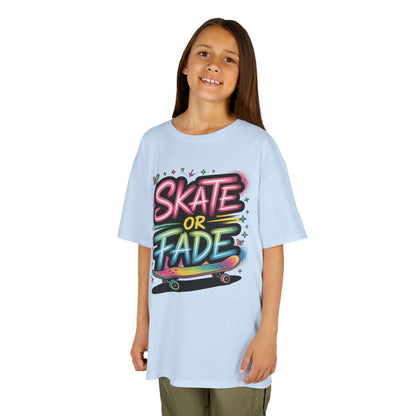Skate Or Fade Girls Shirt, Colorful Graffiti Skateboarding Tee, Kids Heavy Cotton™ Tee