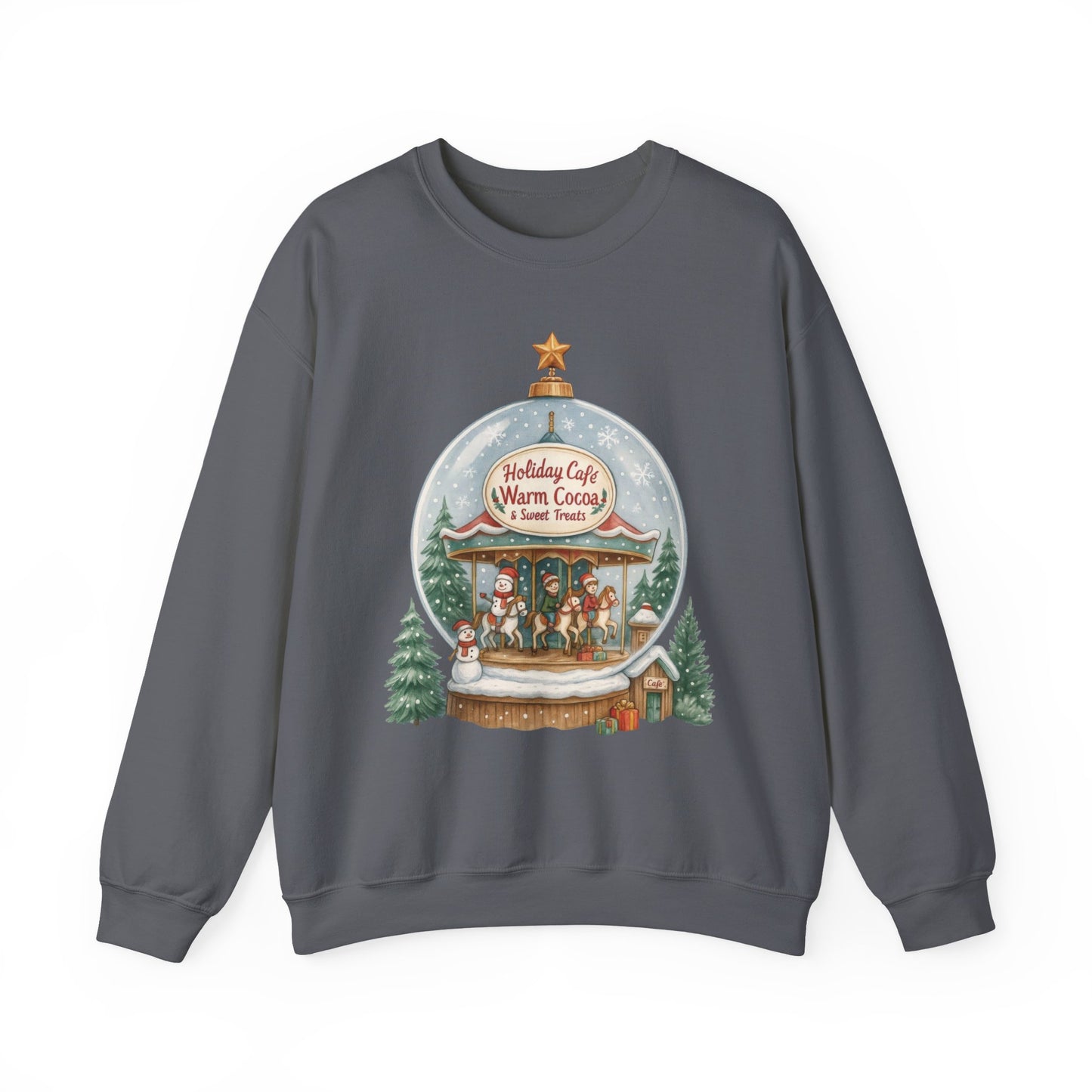 Holiday Café Christmas Sweatshirt, Warm Cocoa Snow Globe Pullover