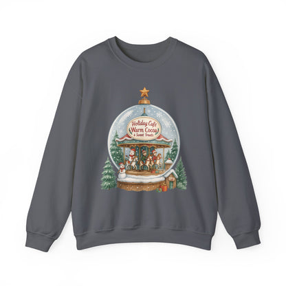 Holiday Café Christmas Sweatshirt, Warm Cocoa Snow Globe Pullover