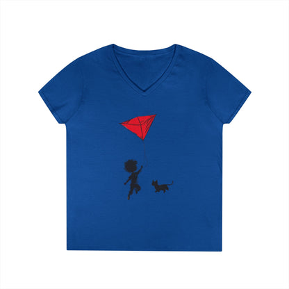 Cat Lover Girls' V-Neck T-Shirt, Gift for Birthday, Cat Lover T-Shirt, Cat Mom Gift, Gift for Kids and Animal Lovers