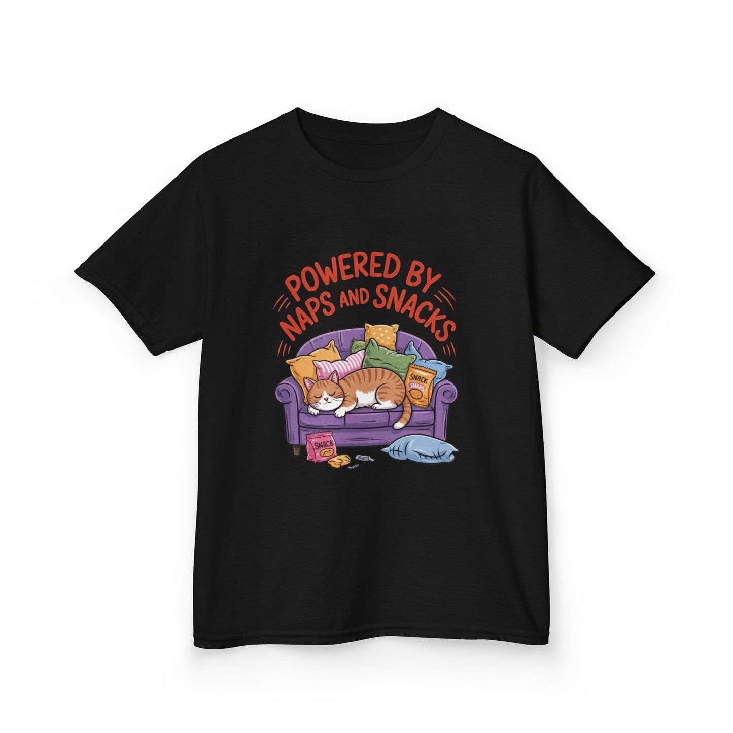 Kids Powered by Naps and Snacks Tee, Funny Kids T-Shirt, Cat Lover Gift, Birthday Present, Cute Cotton Tee, Everyday Wear